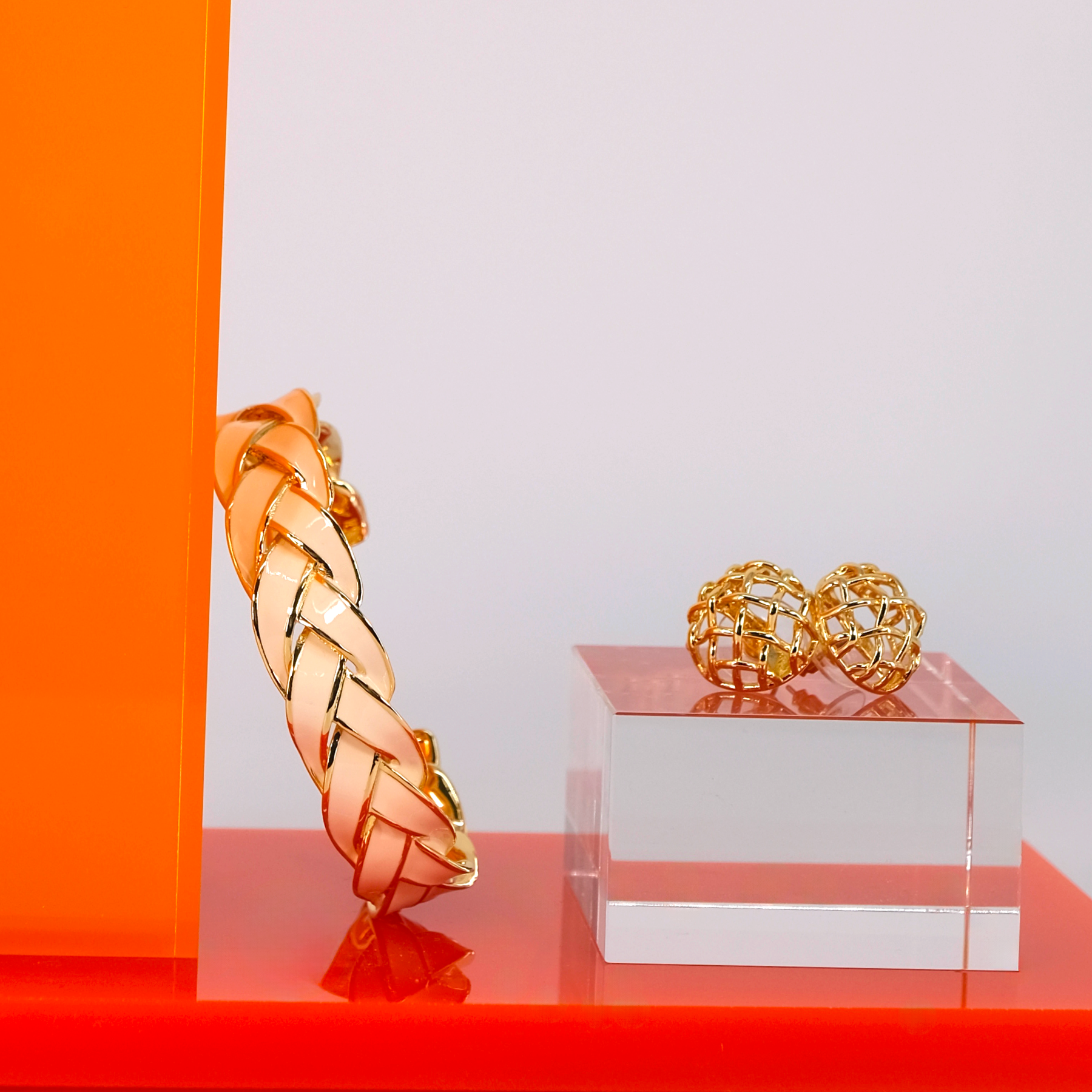 Coffret Jonc et Boucles d'oreilles Vénus - Blanc Sable et Or Light