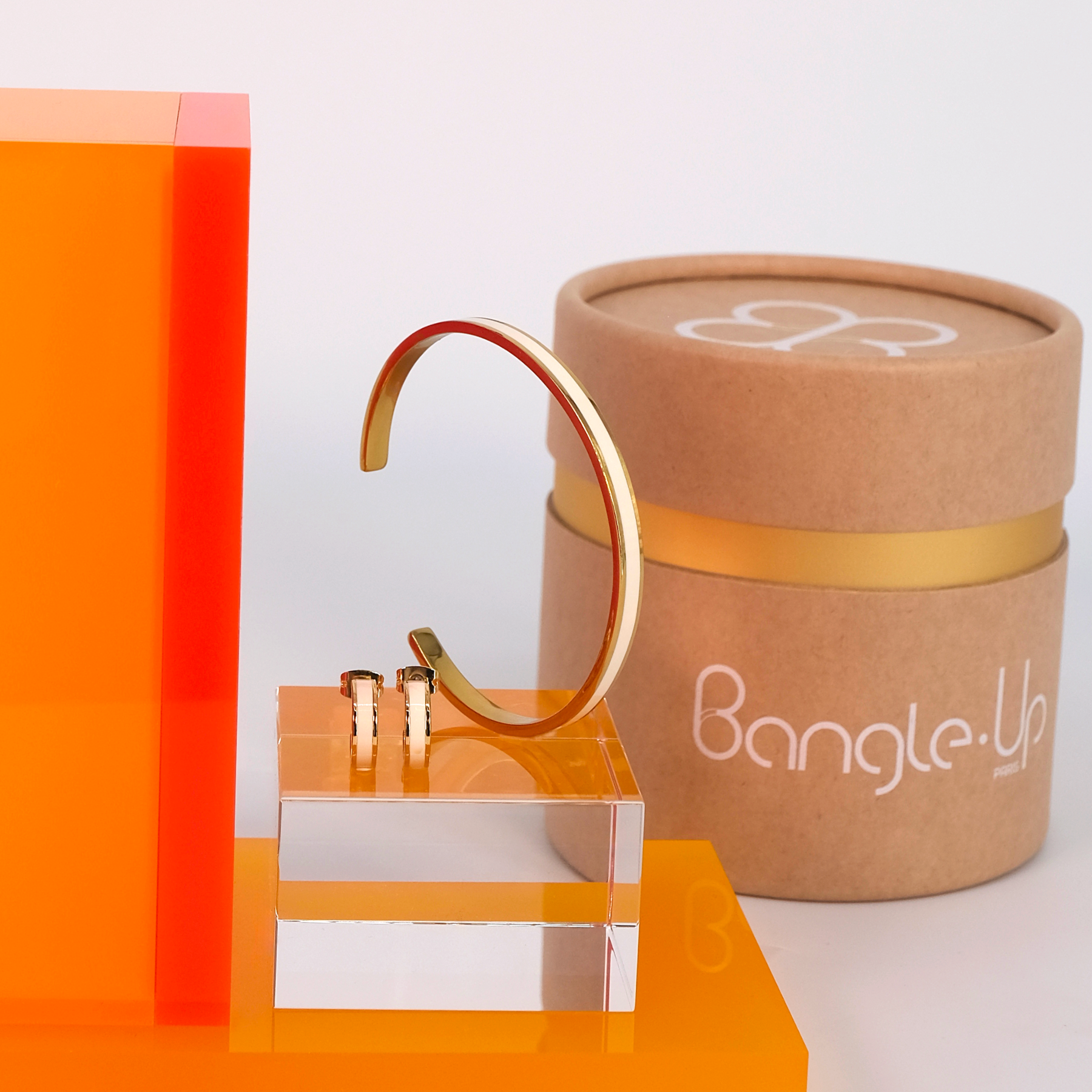 Bangle and Mini Hoop Earrings Set - Sand White