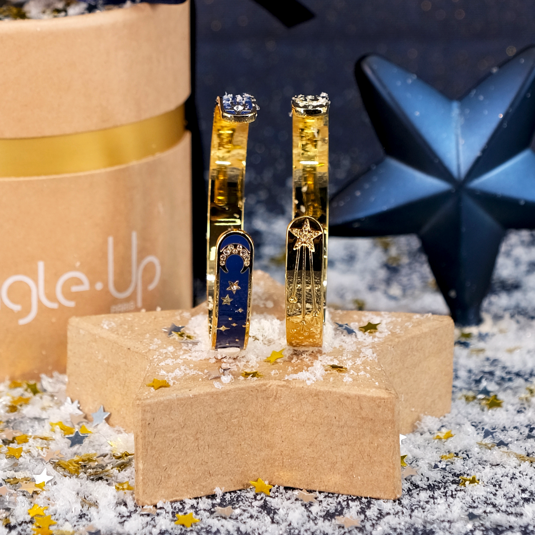 Coffret 2 Joncs Halley - Bleu Navy et Or Light