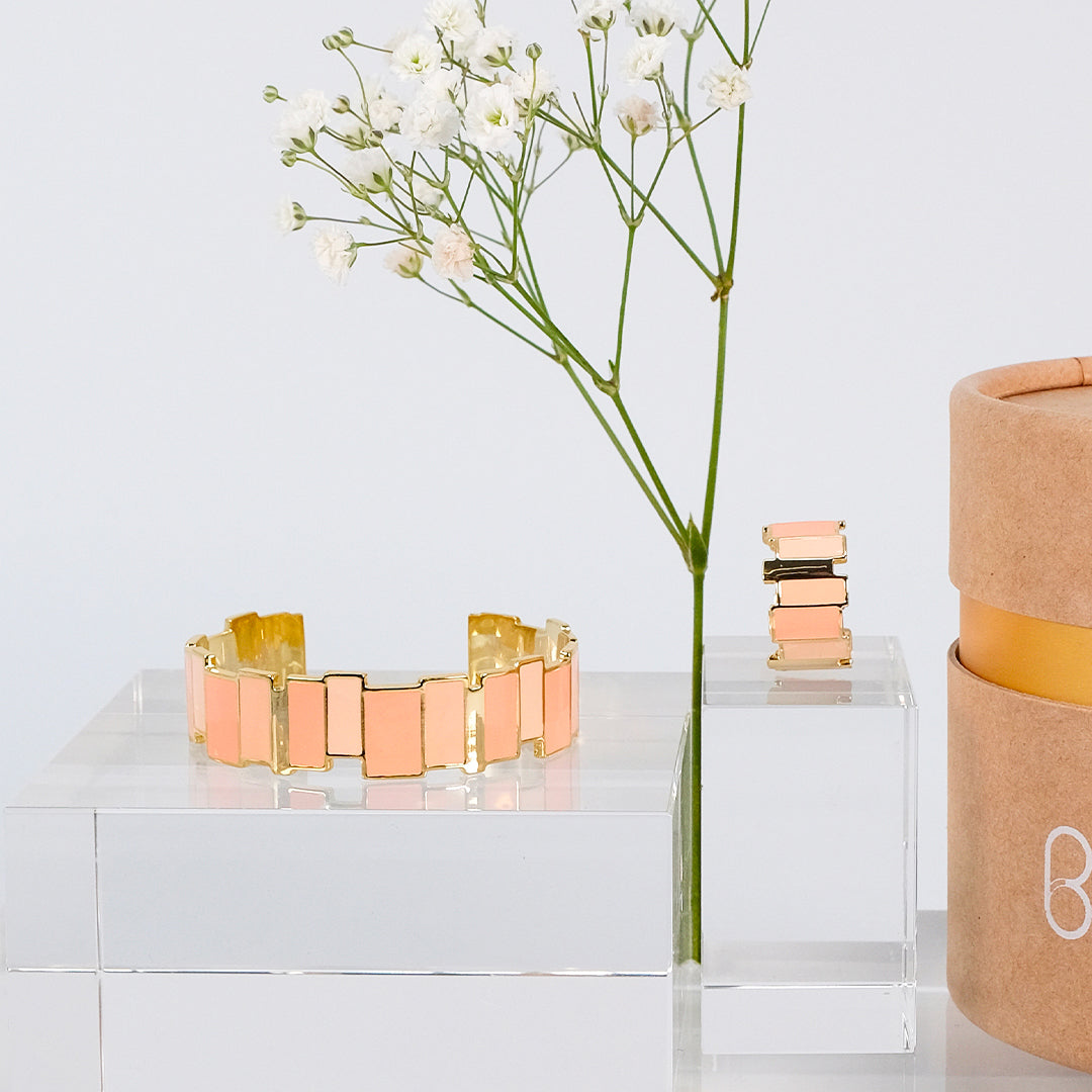 Coffret FÊTE DES MERES : Jonc et Bague Inès - Orange Corail