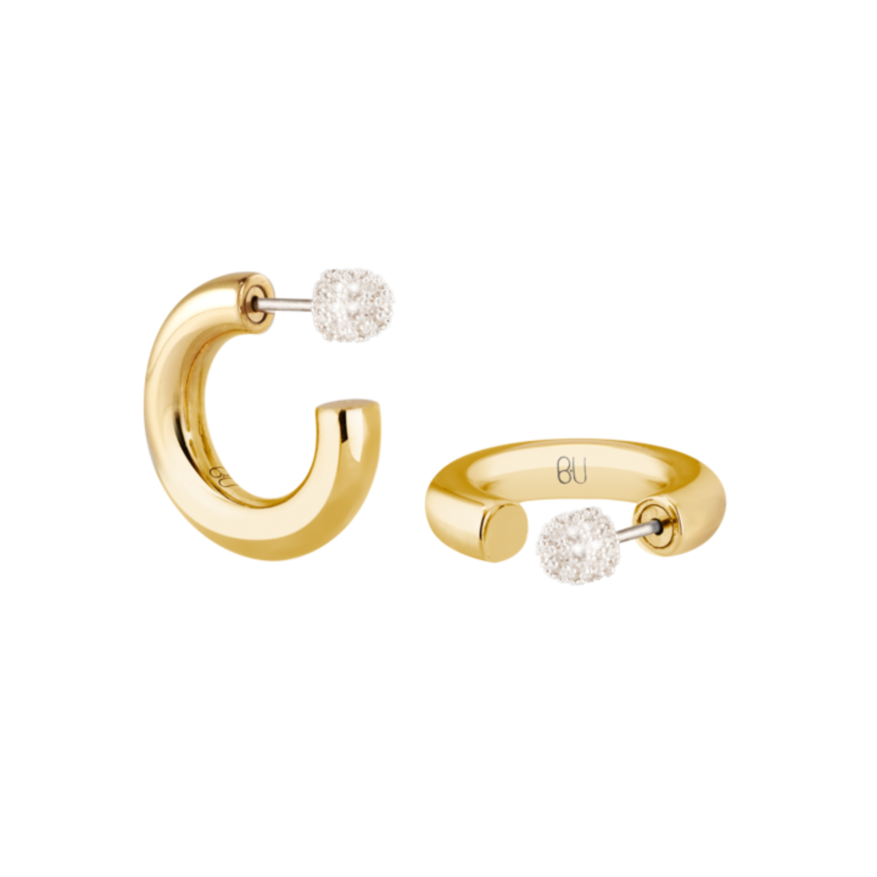 Mini AN-O Hoops - Light Gold and Zircons