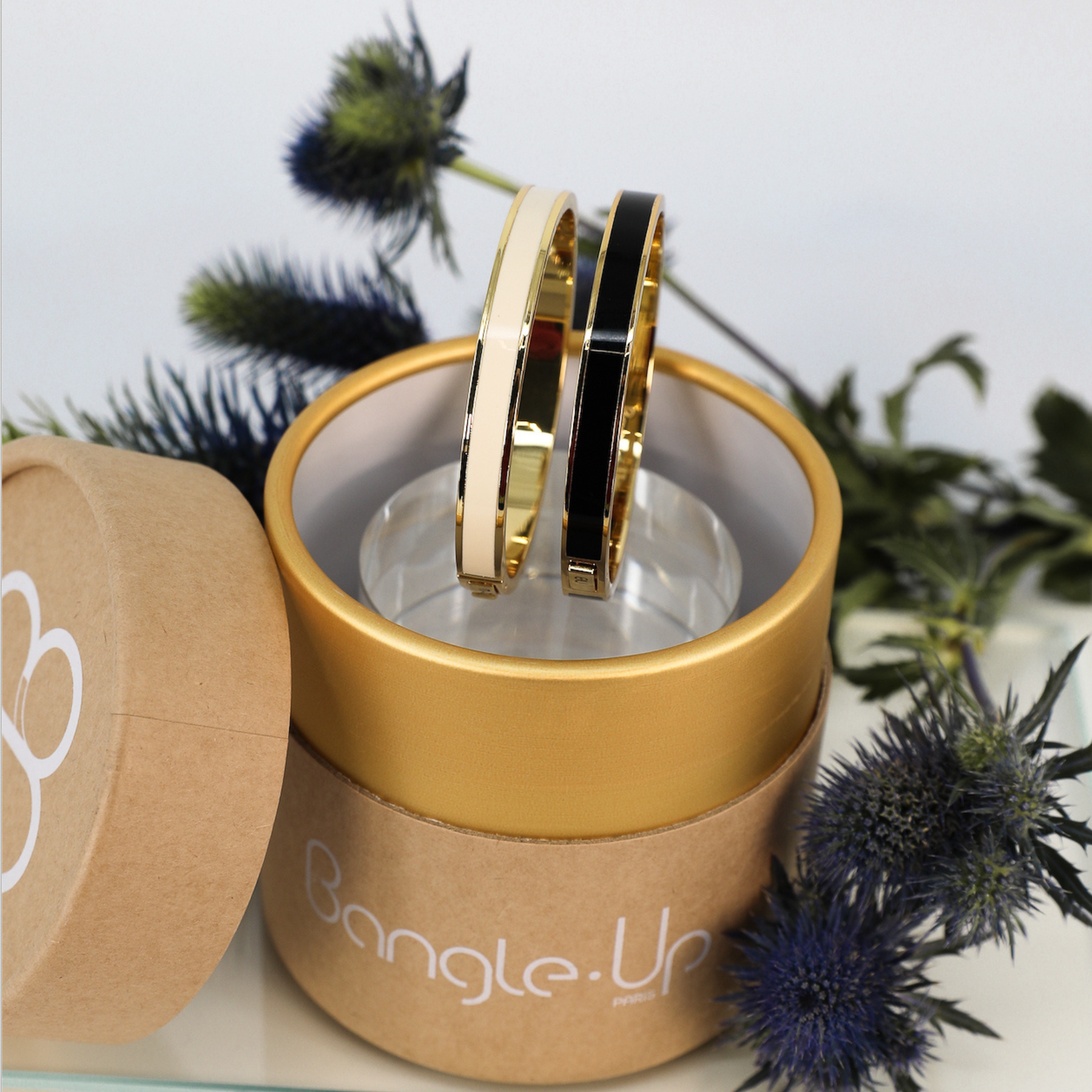 Box of 2 Bangles - Sand White / Black