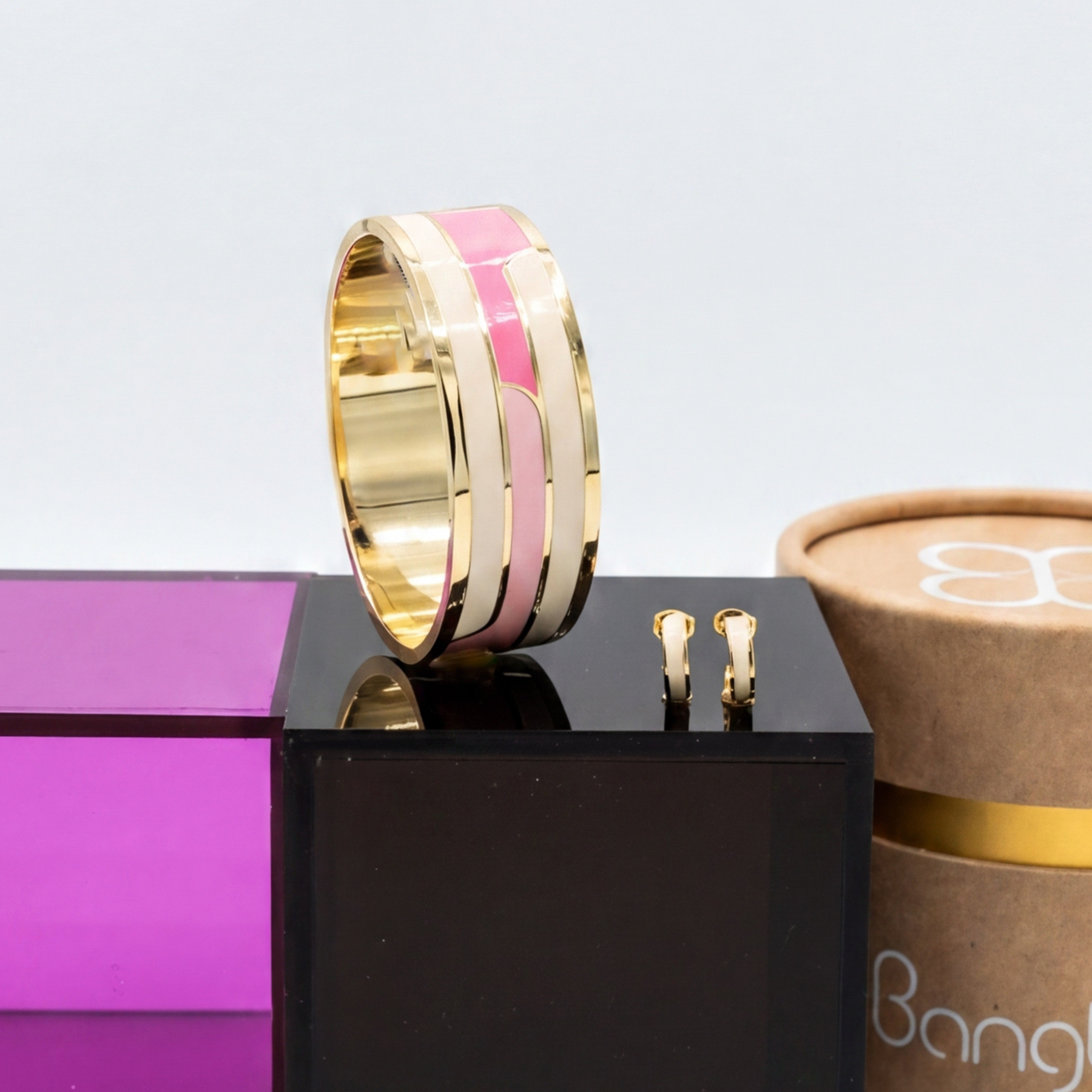 Coffret Bracelets Gaya et Mini-créoles Bangle - Rose Coton / Blanc Sable