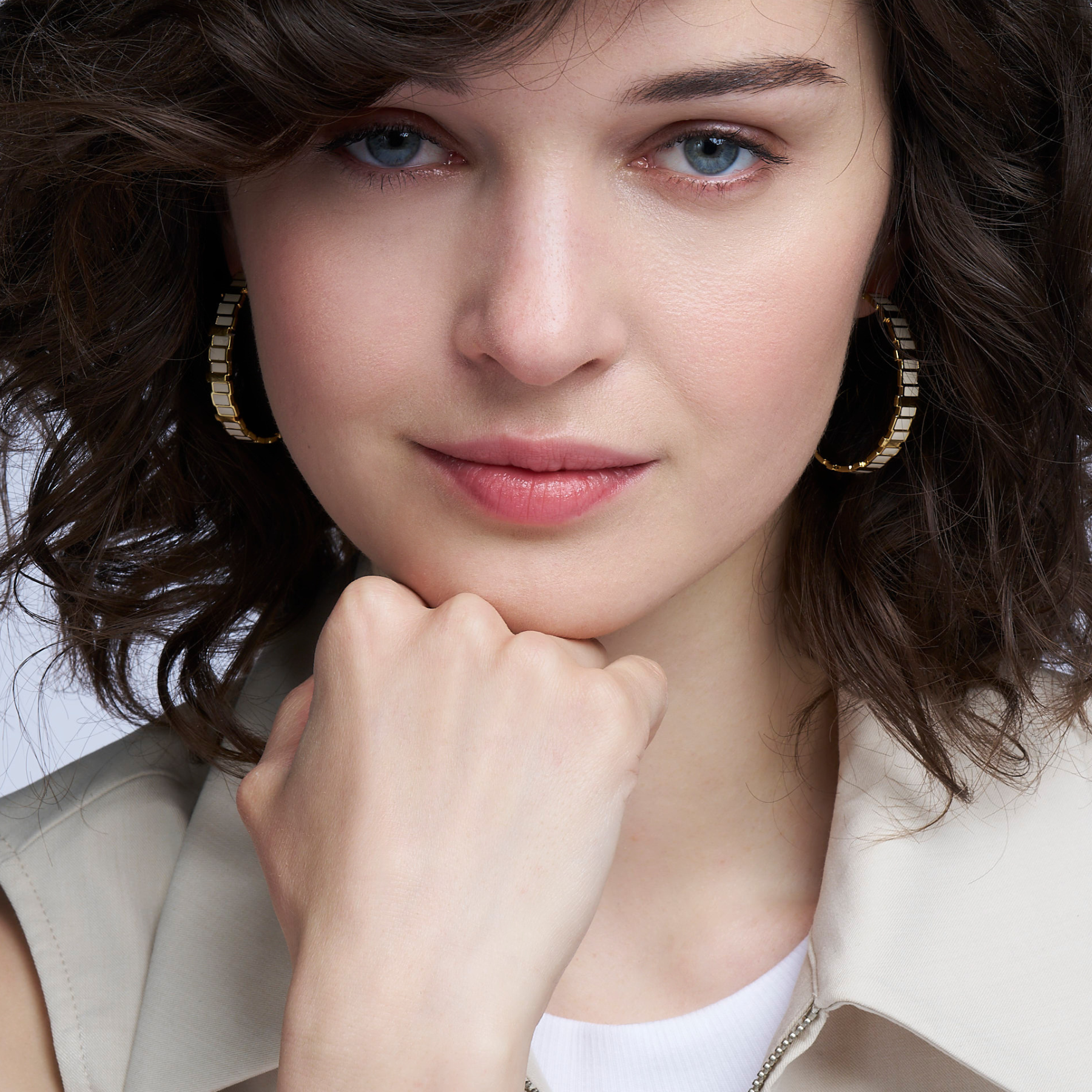 Inès Multicolor Creoles - Sand White