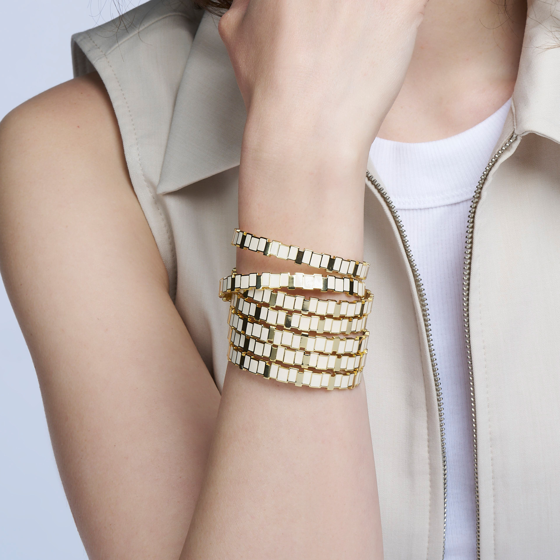 Inès Multicolored Thin Bangle - Sand White