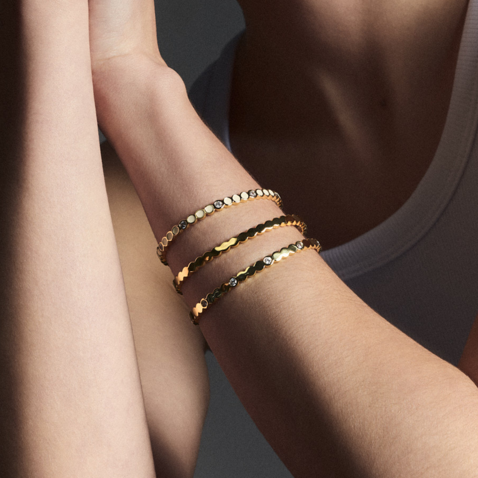 Jonc Lumi - Blanc Sable et Zircons - Bangle-Up