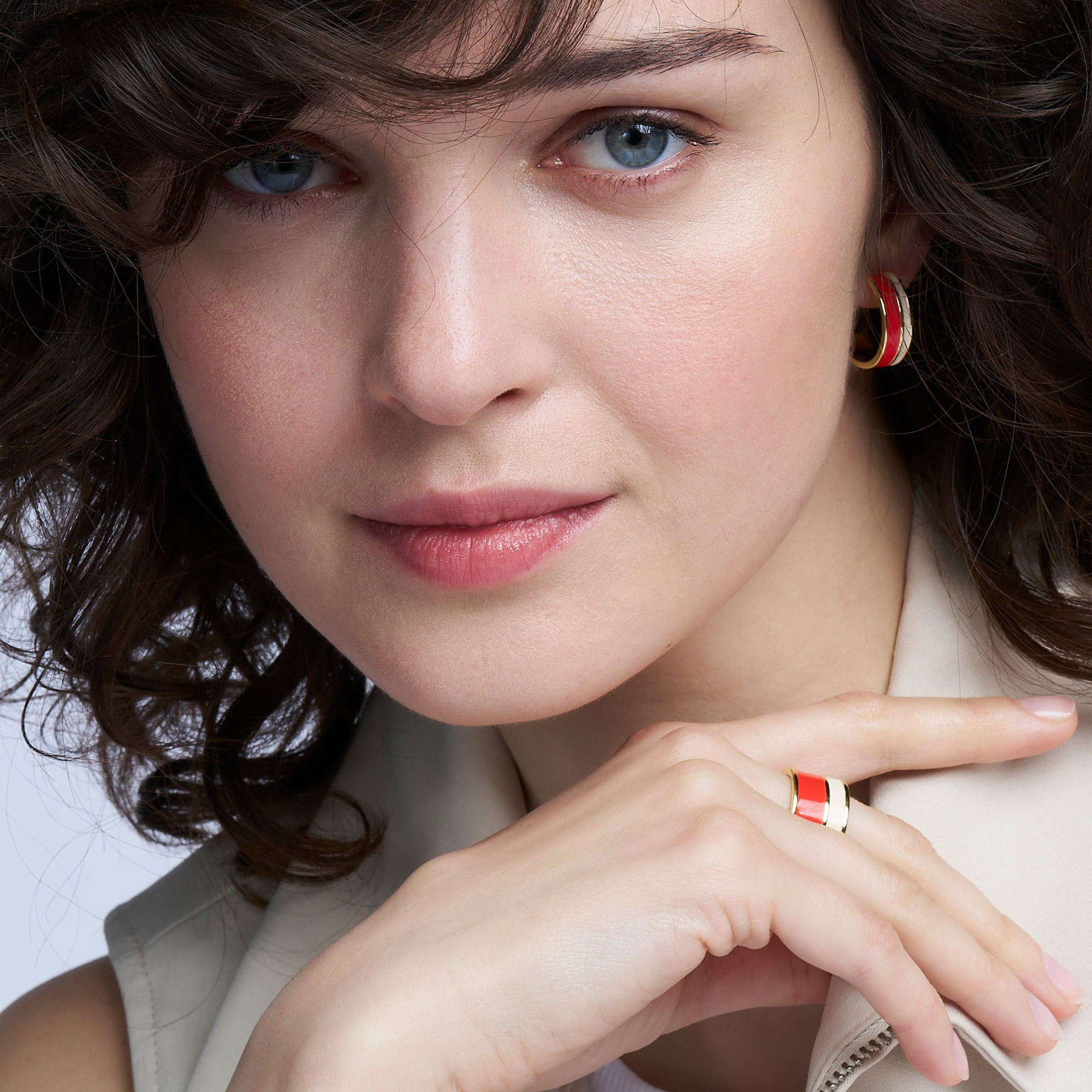 Bangle Hoop Earrings - White Sand / Tangerine