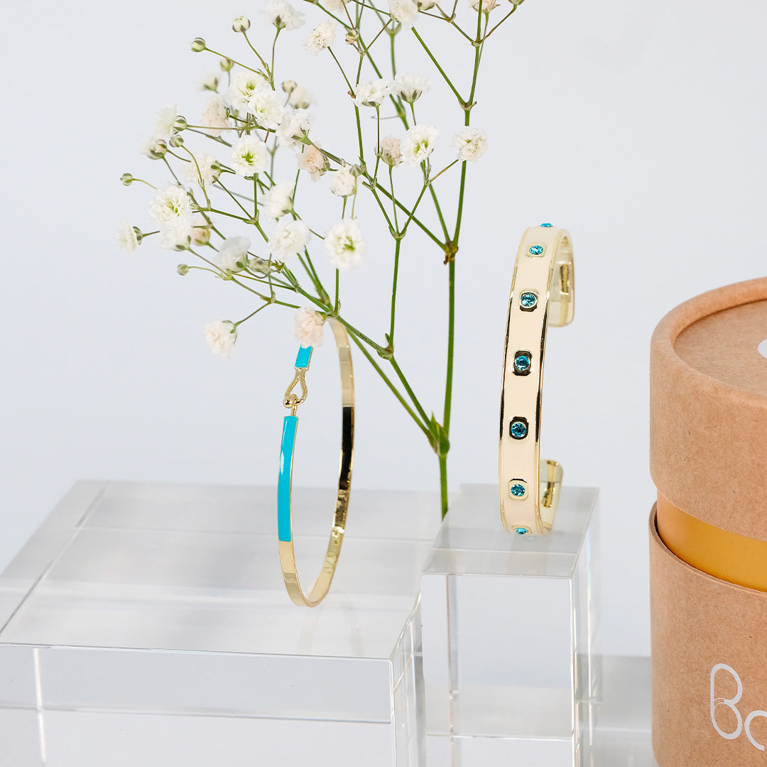 Coffret FÊTE DES MERES : Jonc GEM et Bracelet Lily - Bleu Turquoise