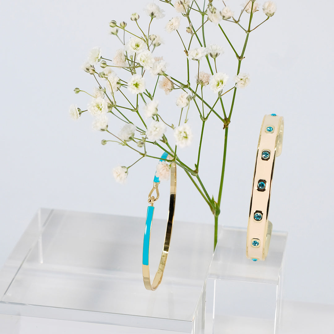 Coffret FÊTE DES MERES : Jonc GEM et Bracelet Lily - Bleu Turquoise