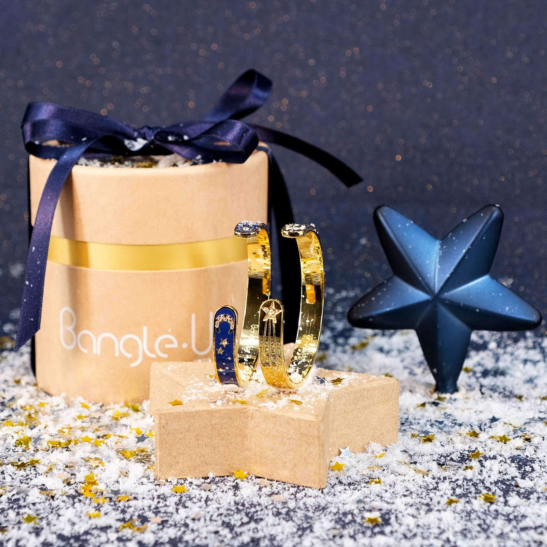 Coffret 2 Joncs Halley - Bleu Navy et Or Light