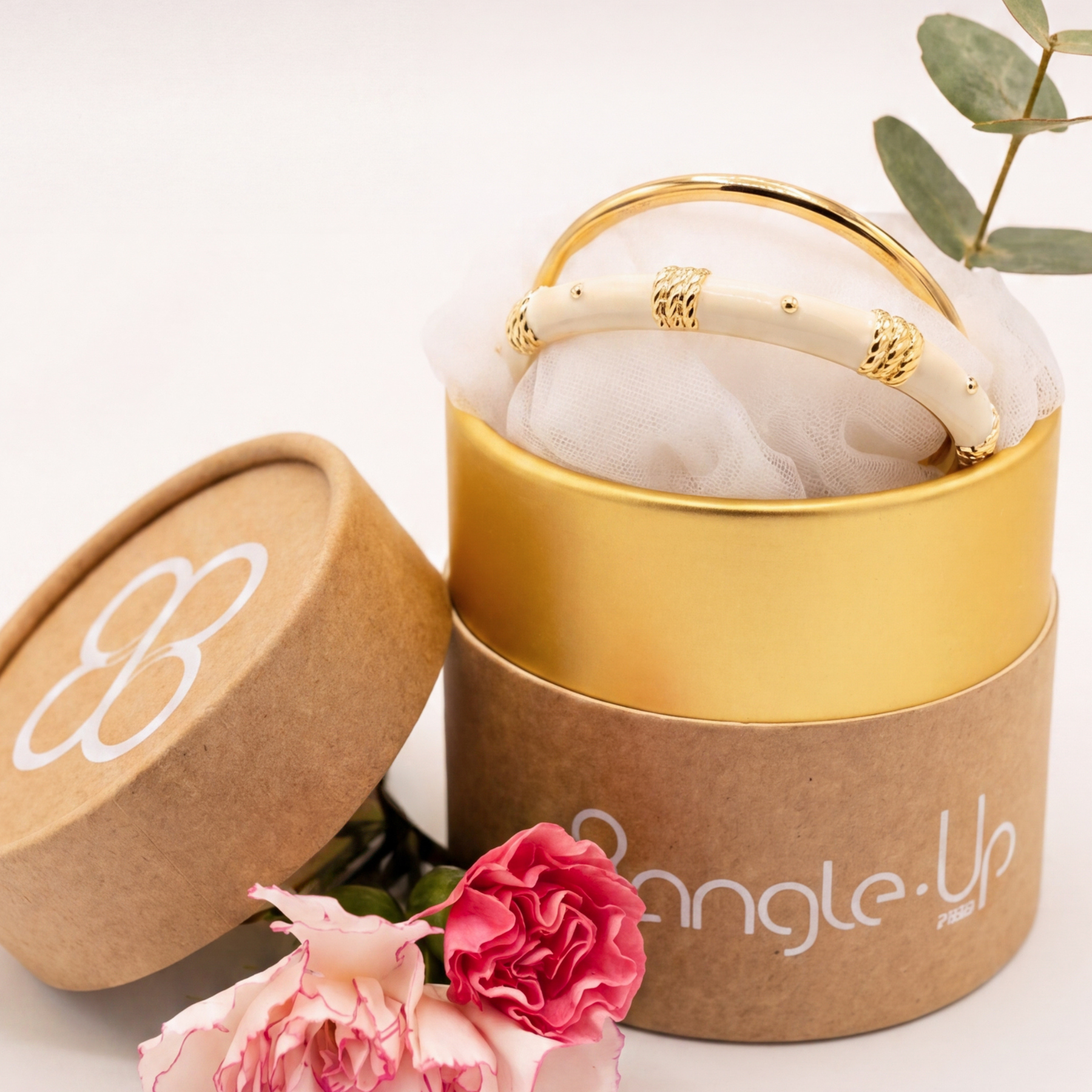 Coffret jonc Eole et bracelet AN-O - Blanc Sable / Or Light