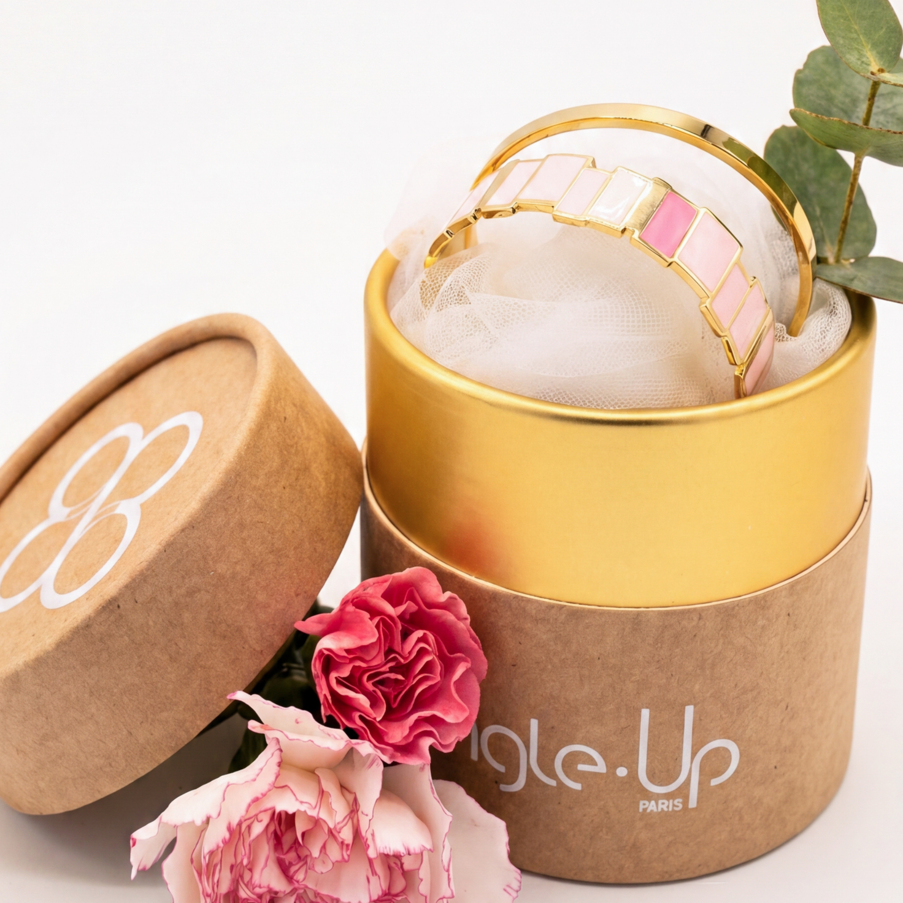 Coffret Jonc Inès Multi et Jonc Bangle - Rose Coton / Or light