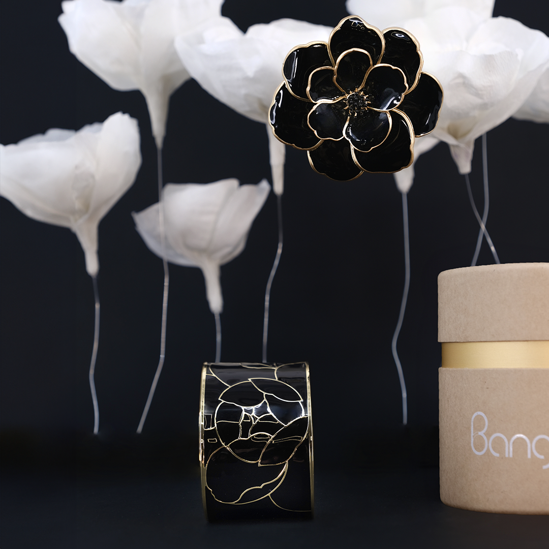 Coffret Broche 3D et Manchette Peony - Noir Carbon