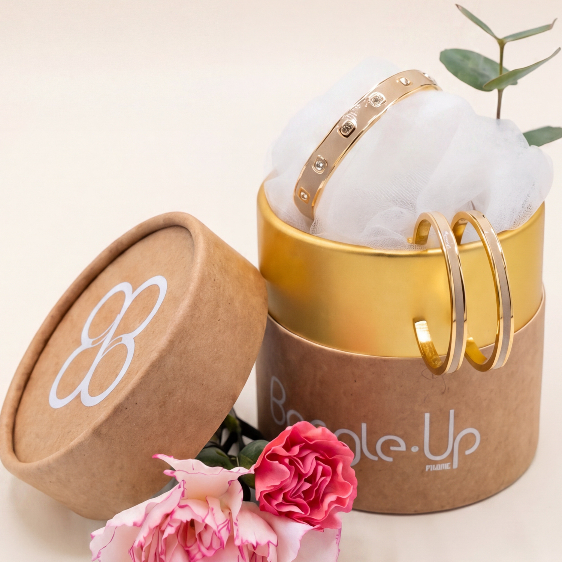 Coffret jonc GEM et Créoles Bangle - Beige Mastic