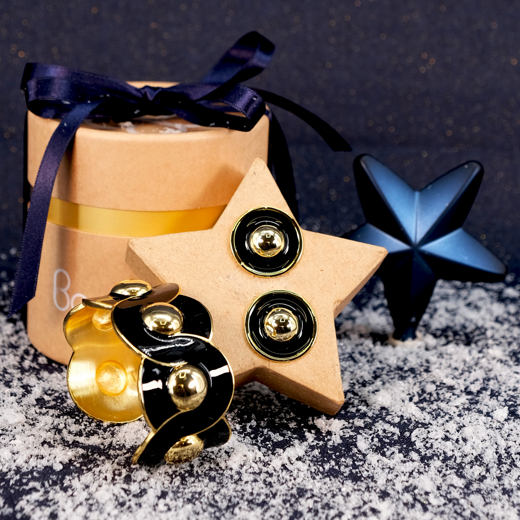 Coffret Manchette et Boucles d'Oreilles Moon - Noir Carbon