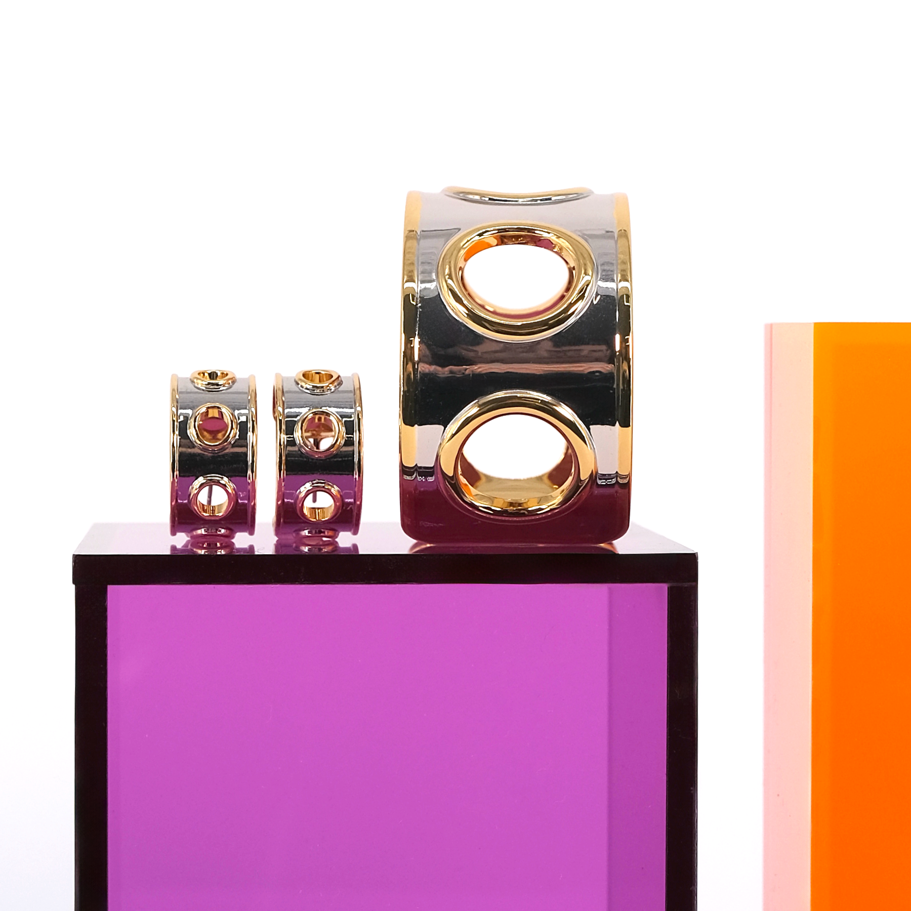 Coffret Manchette et Créoles EYELET - Or Light/Rhodium