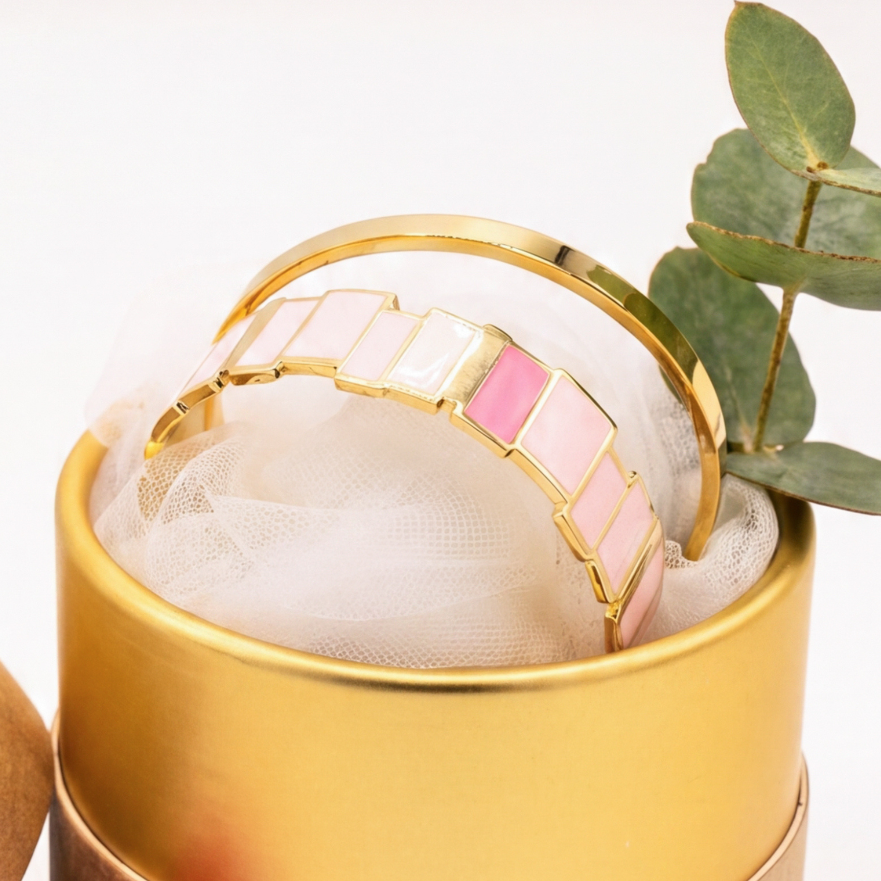 Coffret Jonc Inès Multi et Jonc Bangle - Rose Coton / Or light
