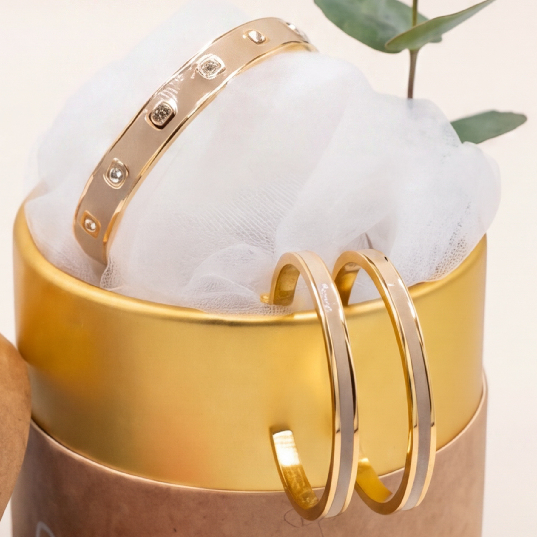 Coffret jonc GEM et Créoles Bangle - Beige Mastic