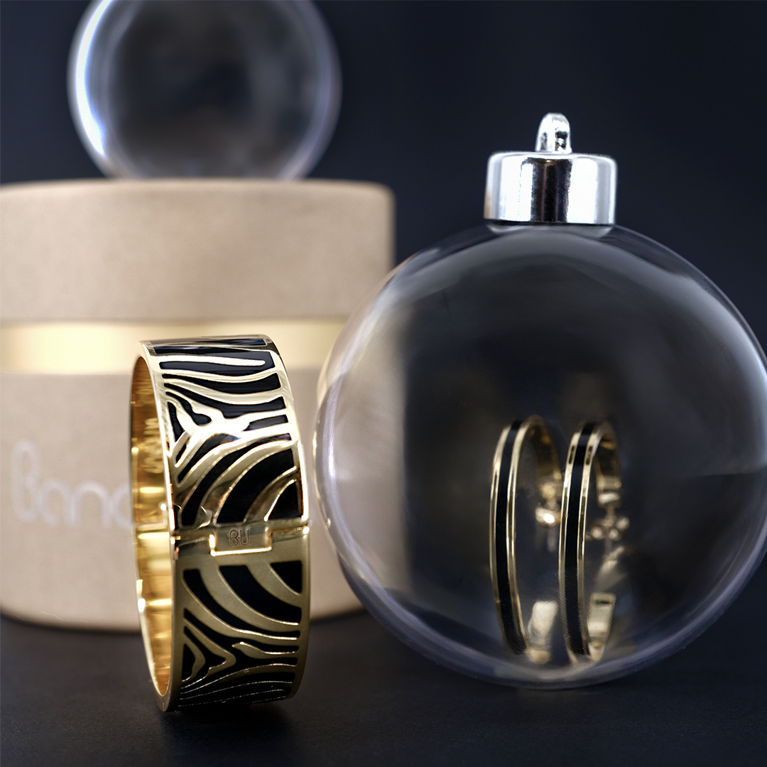 Zebra Bracelet and Bangle Hoops Set - Carbon Black