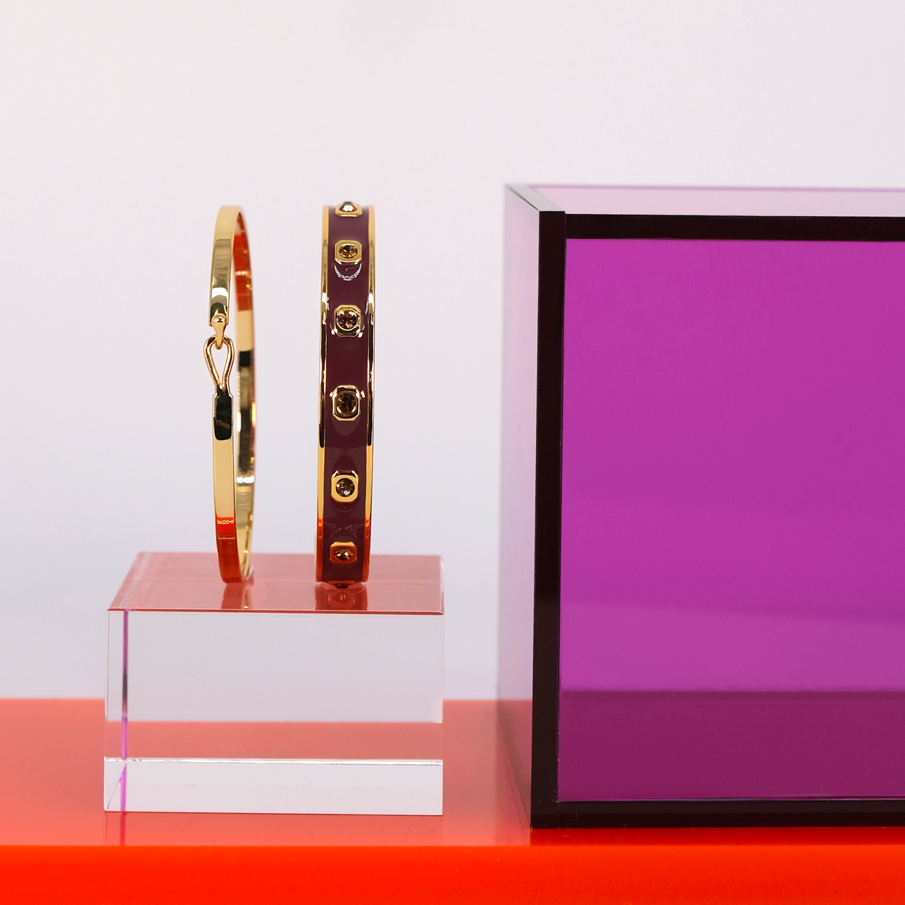 Coffret Jonc GEM et Bracelet Lily - Prune et Or Light