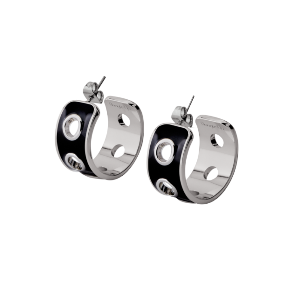 EYELET hoop earrings - Silver and Black