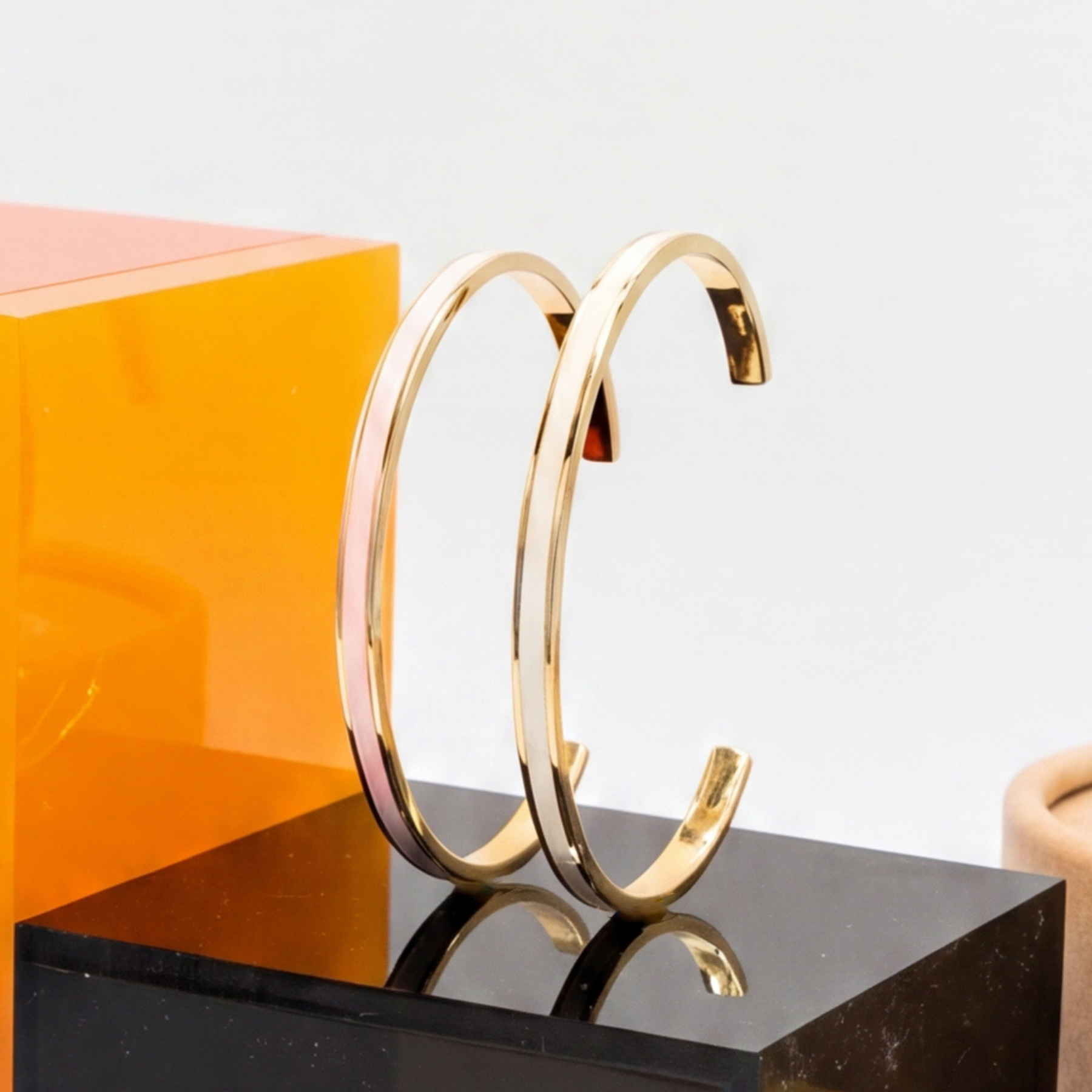 Coffret duo de joncs Bangle  - Blanc Sable / Rose Coton