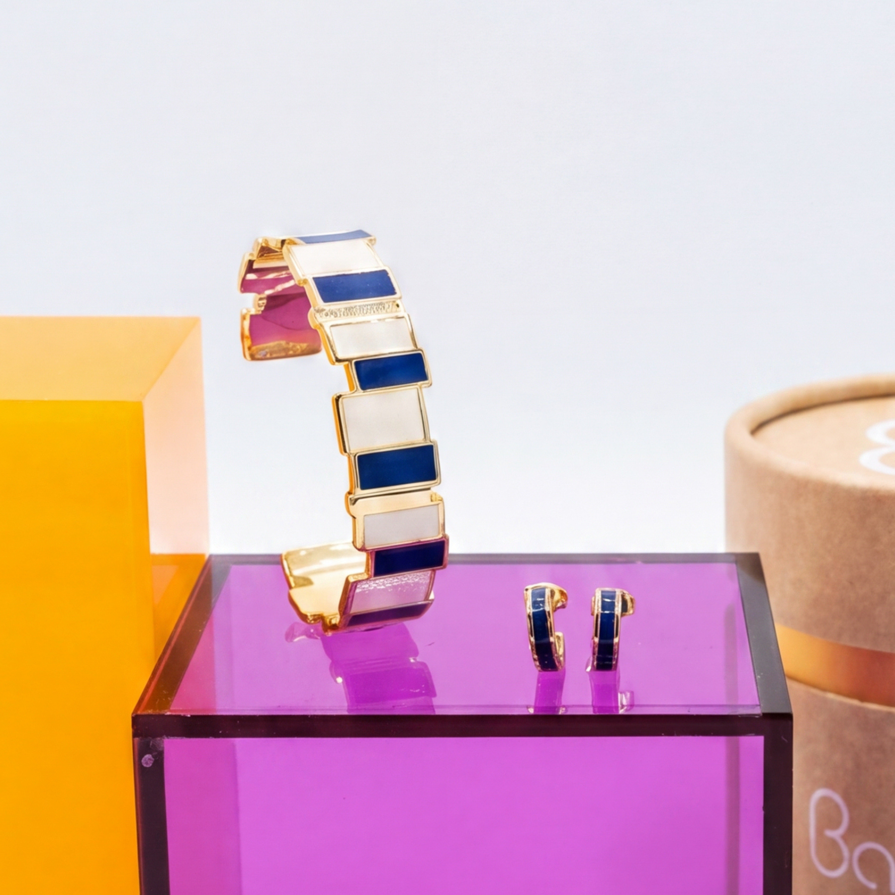 Coffret jonc Inès multi et mini-créoles Bangle - Bleu Navy