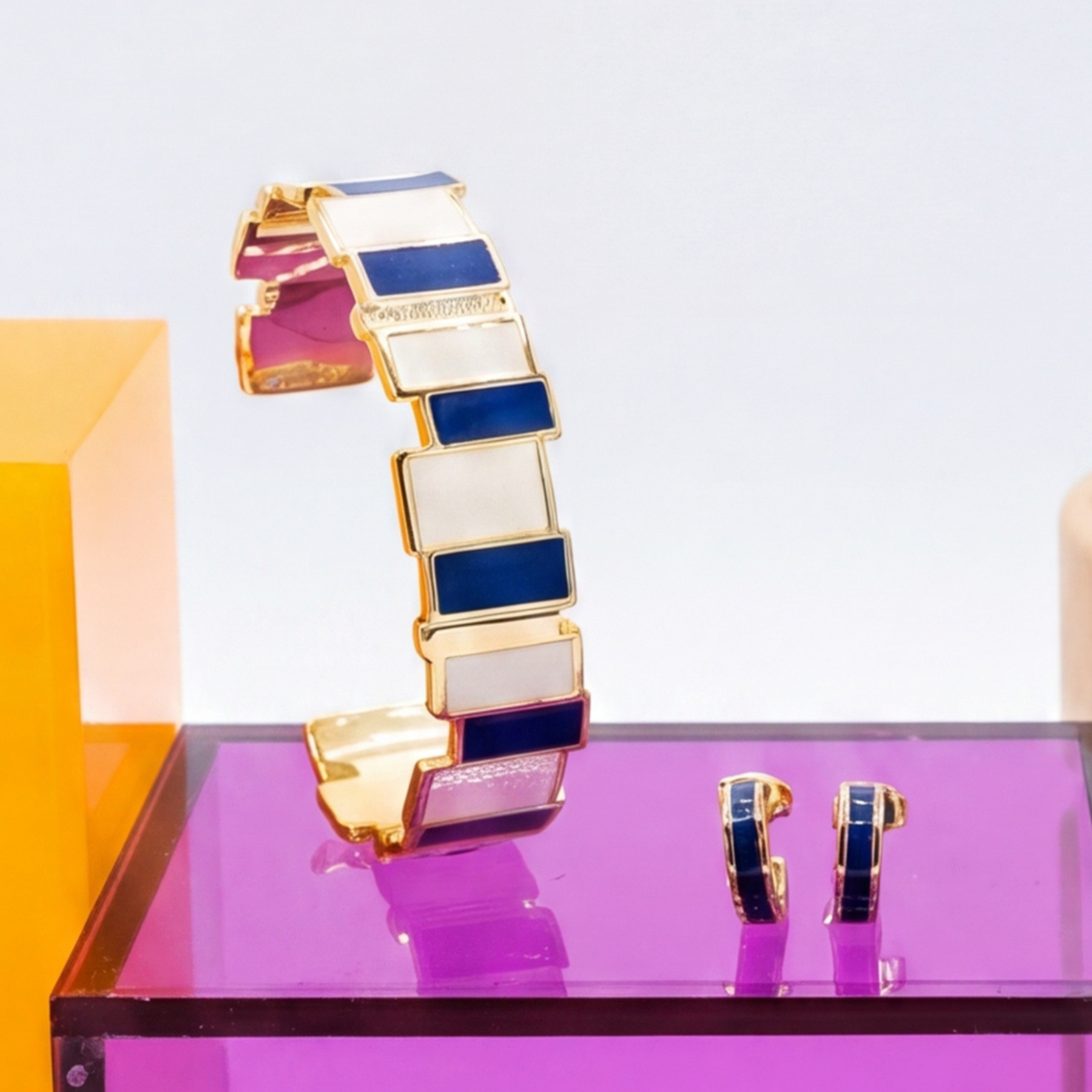 Coffret jonc Inès multi et mini-créoles Bangle - Bleu Navy