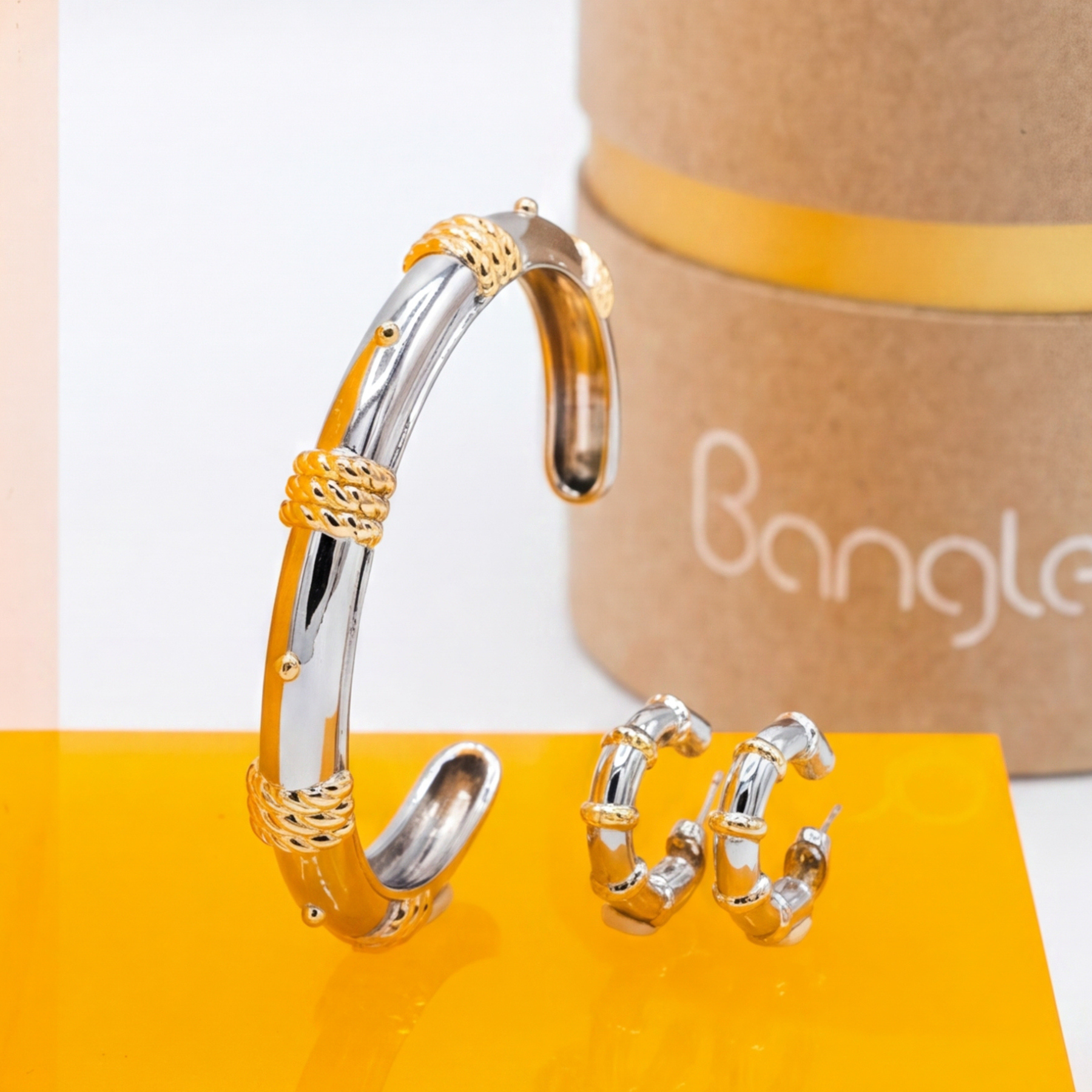 Coffret jonc et boucles d'oreilles Eole  - Bicolore