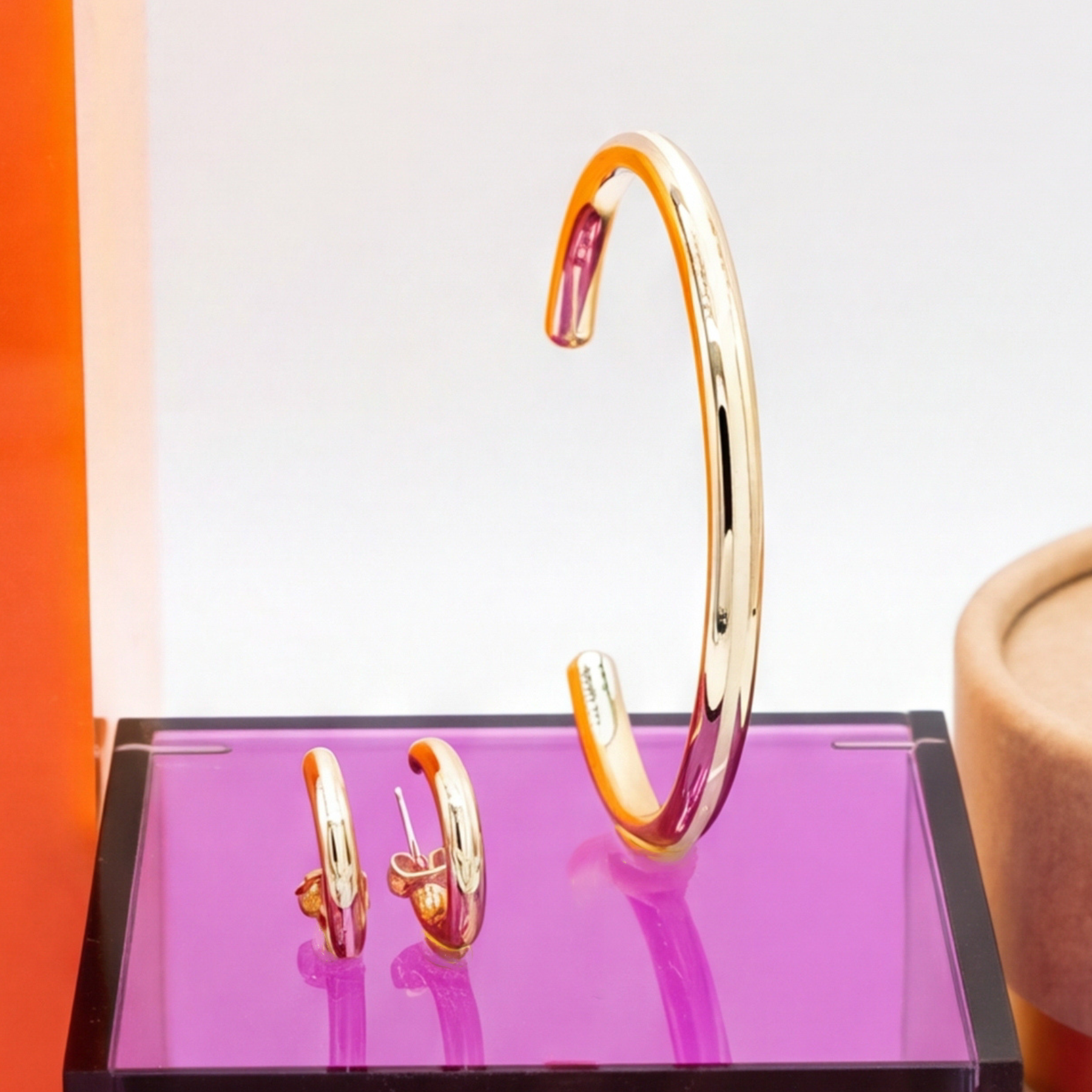 Coffret jonc et boucles d'oreilles Ligne - Blanc Sable