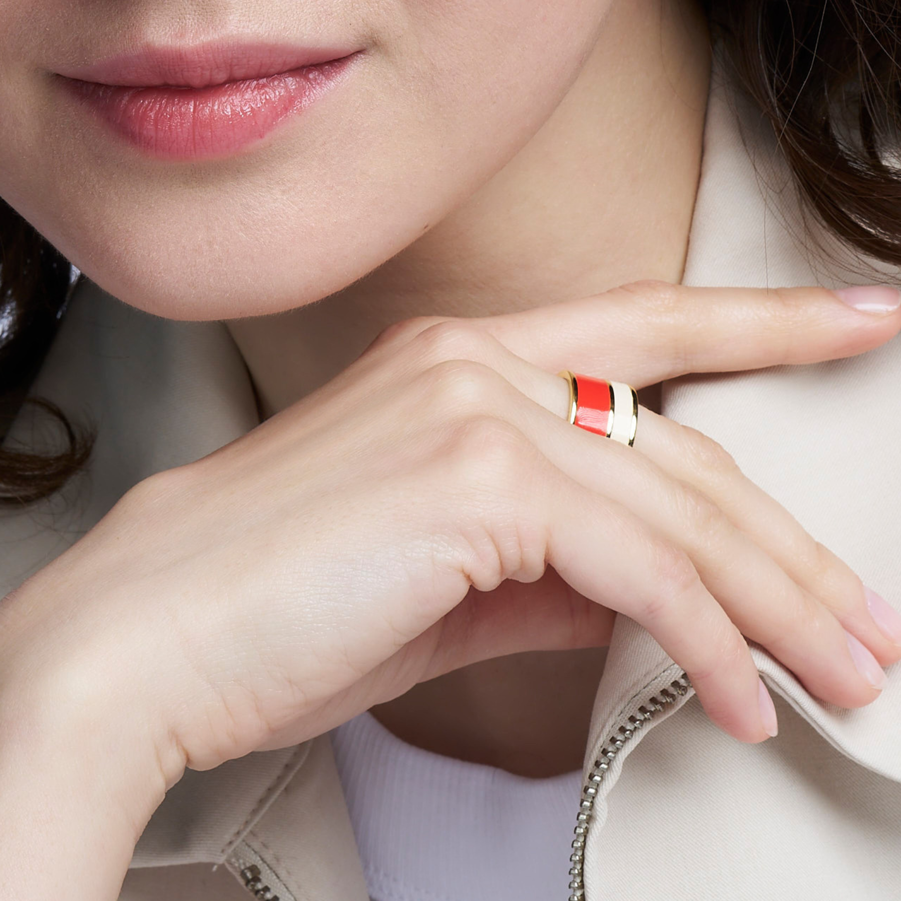 Bangle Ring - White Sand / Tangerine